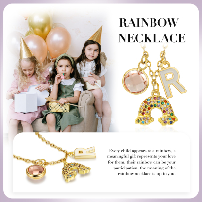 Personalised Rainbow Necklace Custom Birthstone and Initial Kid's Necklace-Jessemade AU
