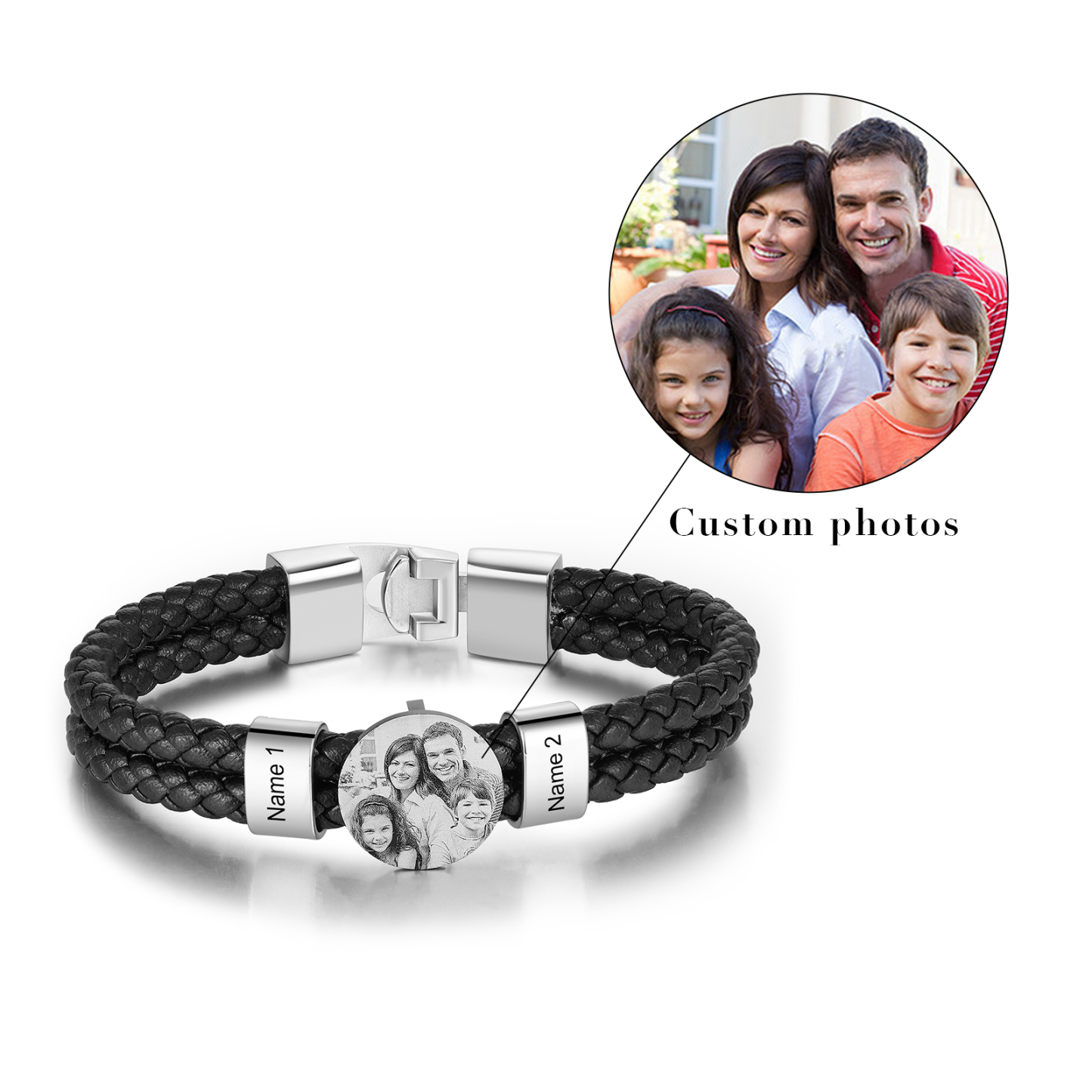 Personalised Photo Bracelet with 2 Names Leather Bracelet Beaded Wrap Bracelet-Jessemade AU