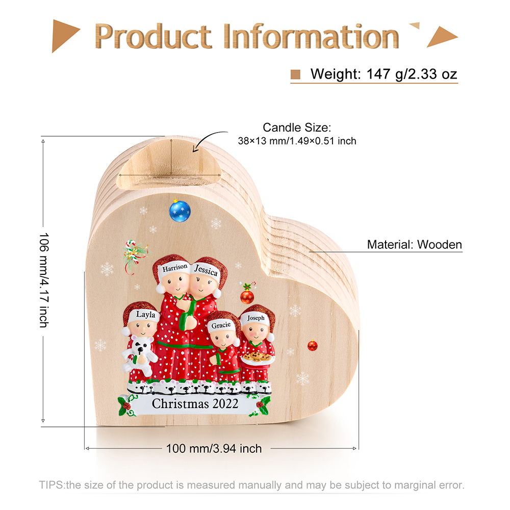 Christmas Family Candle Holder Wooden Custom 5 Names Heart Candlesticks Gifts For Family-Jessemade AU