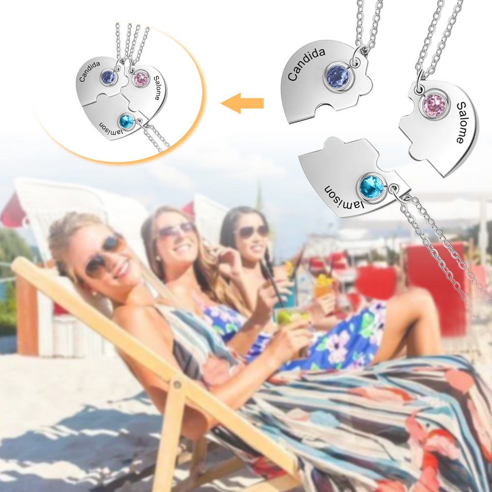 Personalised Puzzle Necklace With Birthstone Custom 3 Names Gifts For Mom BBF Friendship Style-Jessemade AU