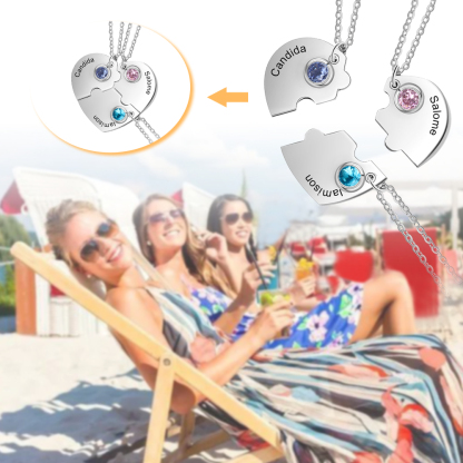 Personalised Puzzle Necklace With Birthstone Custom 3 Names Gifts For Mom BBF Friendship Style-Jessemade AU