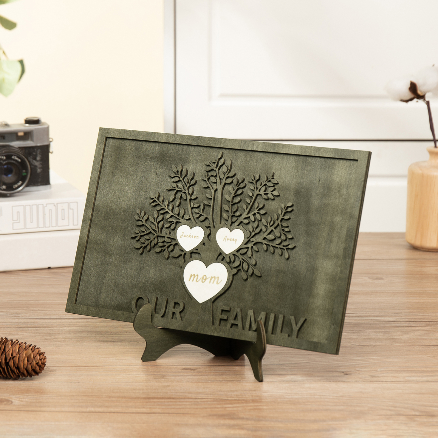 Family Tree Wood Frame Personalised Family Tree Sign Custom 3 Names Plaque-Jessemade AU