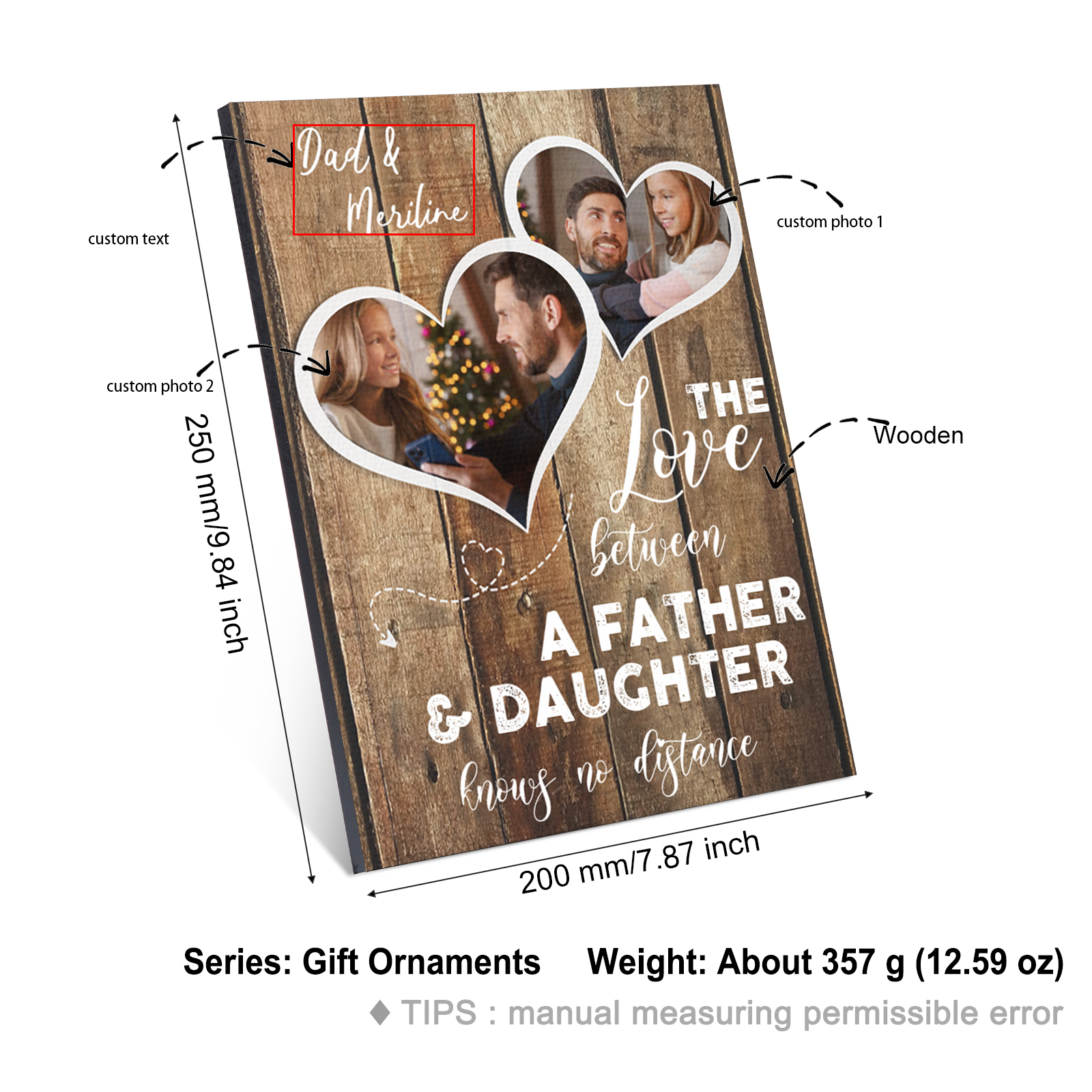 Father and Daughter Photo Frame Wood Signs-Jessemade AU