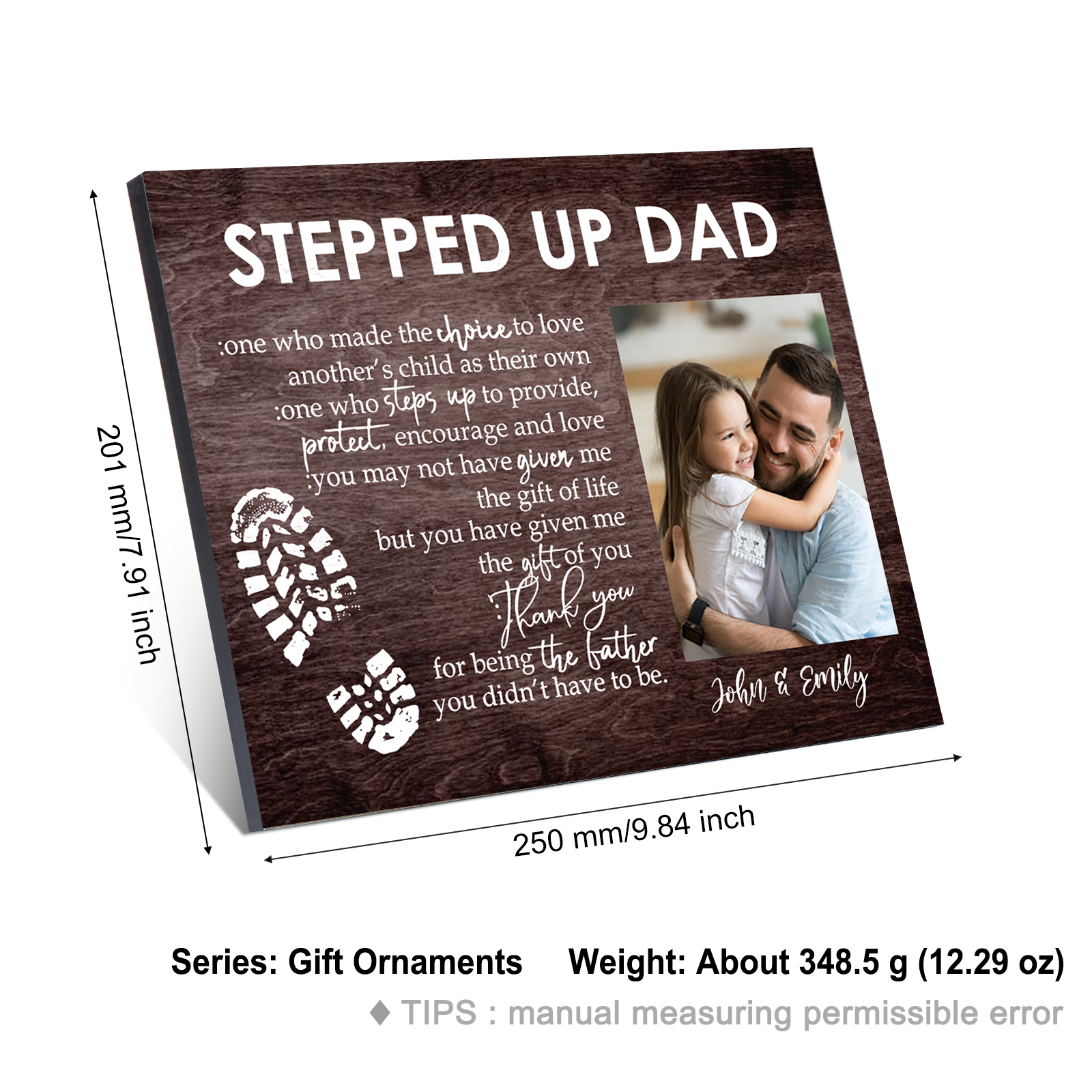 To My Stepped Up Dad Photo Frame Wood Signs Keepsake -Thank you for being the father-Jessemade AU