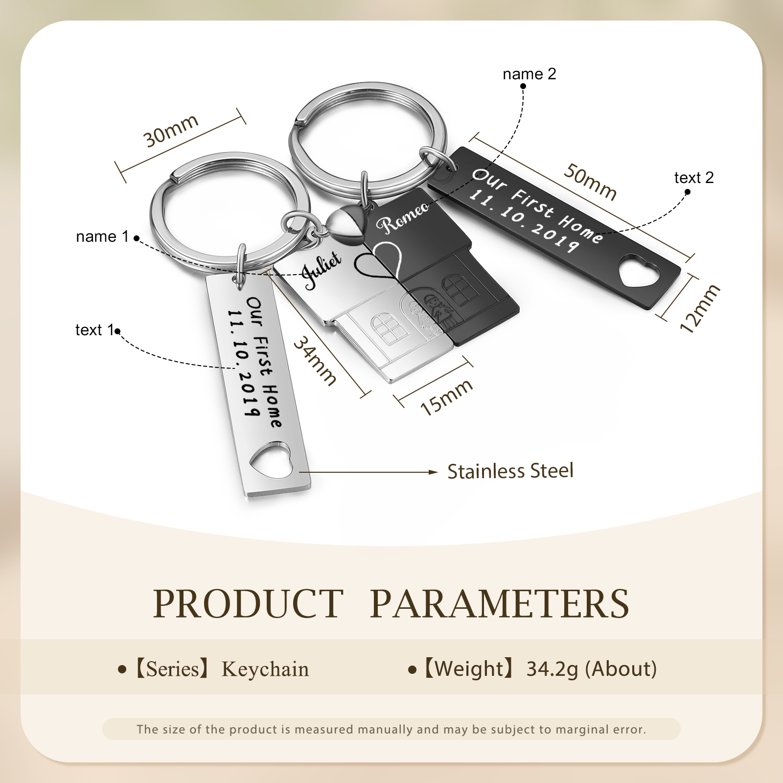 Personalised New Home Keychain Customised 2 Names & Texts Keyring Matching Gifts for Couple-Jessemade AU