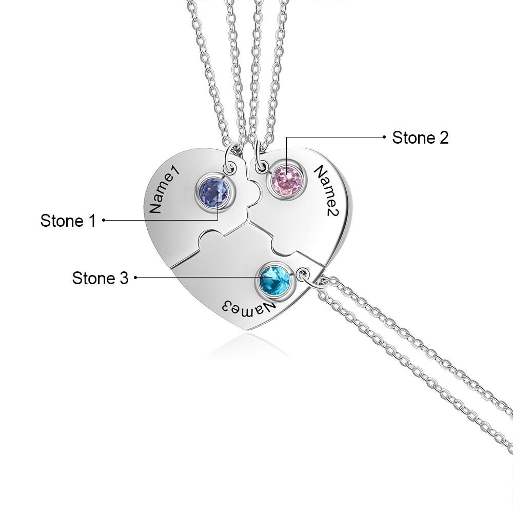 Personalised Puzzle Necklace With Birthstone Custom 3 Names Gifts For Mom BBF Friendship Style-Jessemade AU