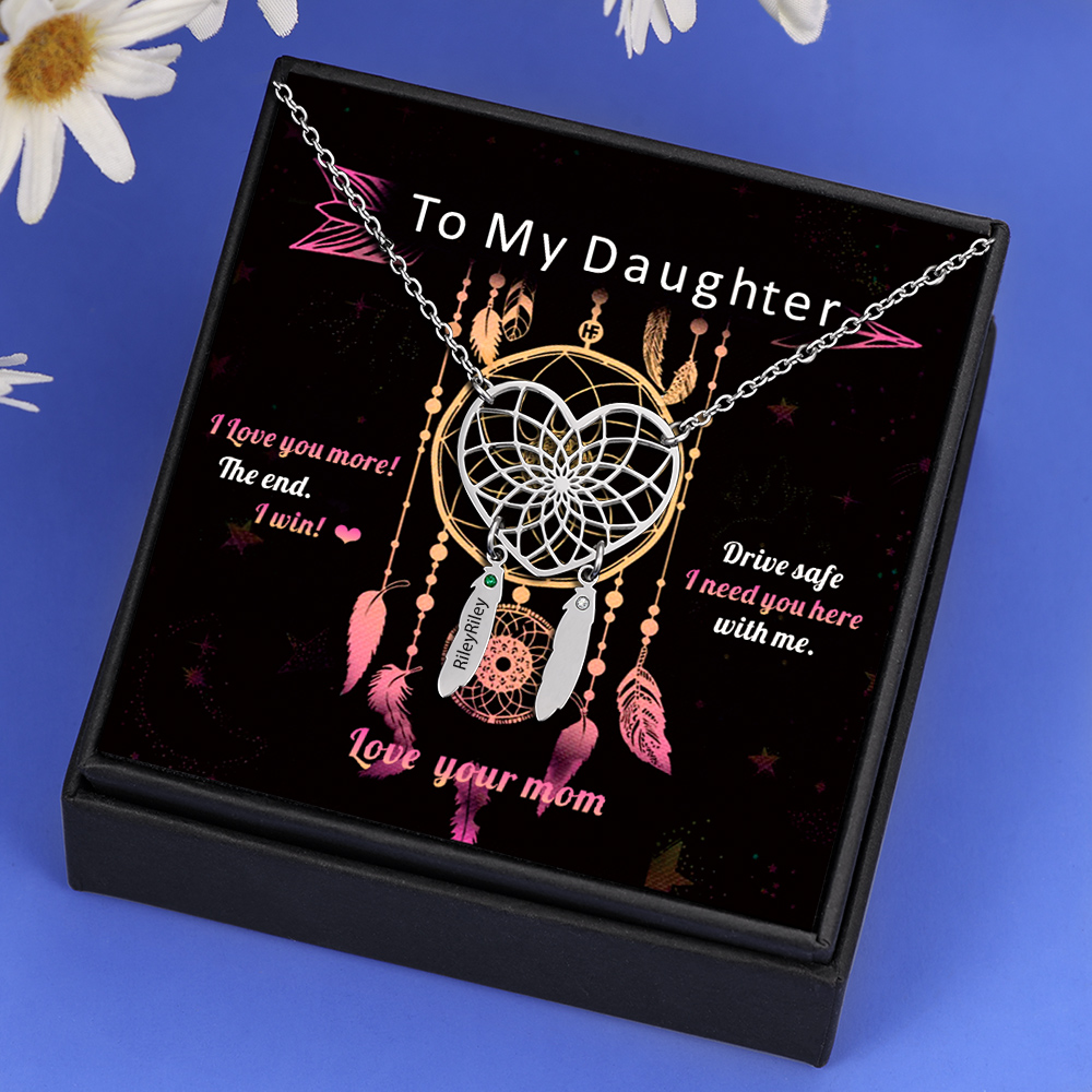 Personalised Dream Catcher Necklace With Birthstones Custom 1 Name Necklace Gifts For Her-Jessemade AU