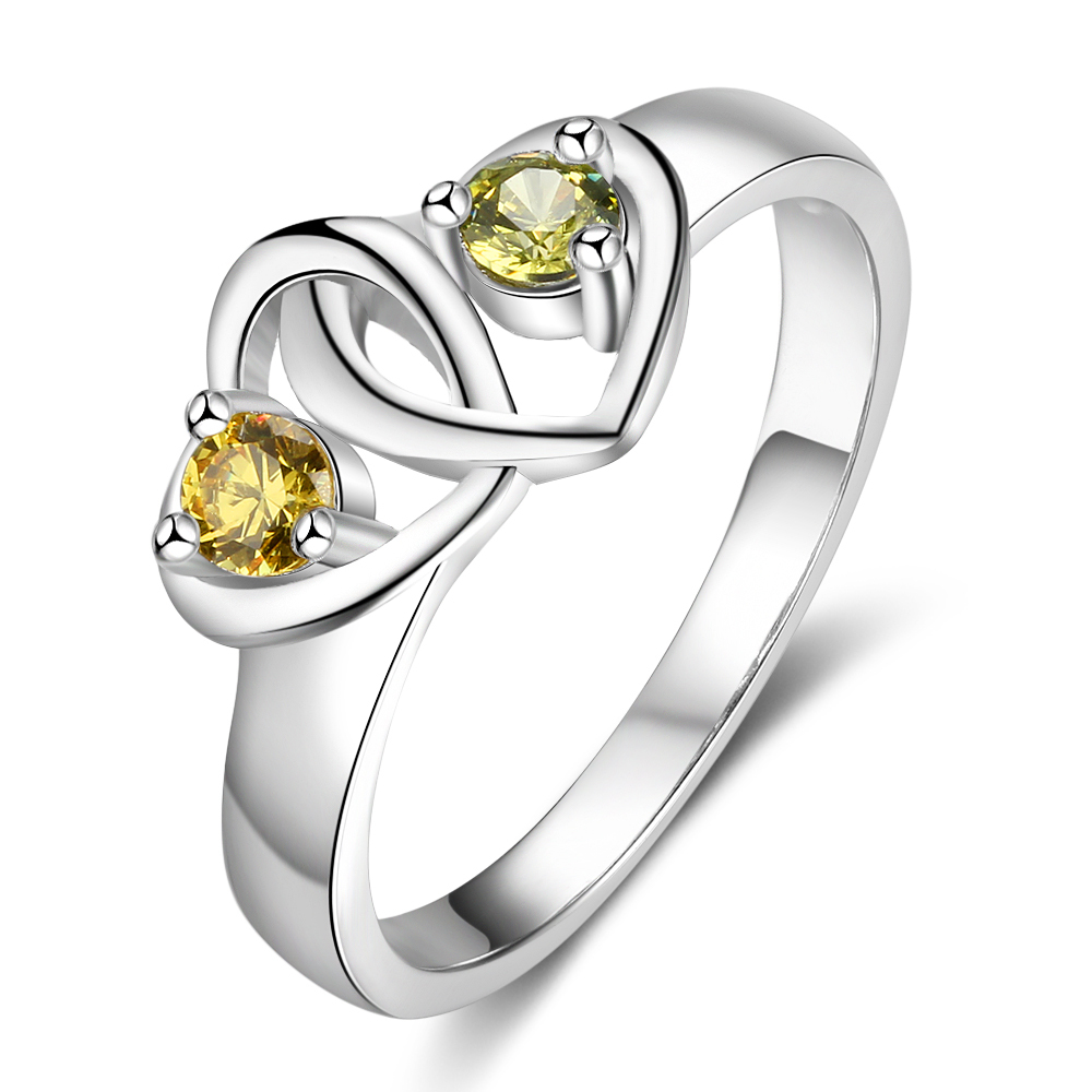Promise Ring Personalised with 2 Hearts Birthstones Ring Engraved 2 Names Gifts for Her-Jessemade AU
