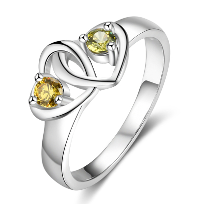 Promise Ring Personalised with 2 Hearts Birthstones Ring Engraved 2 Names Gifts for Her-Jessemade AU
