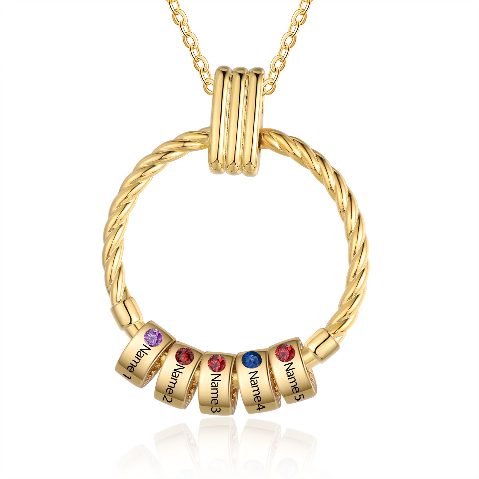 5 Names - Personalised Circle Pendant Necklace Custom Birthstones & Names Necklace Birthday Gift for Her-Jessemade AU