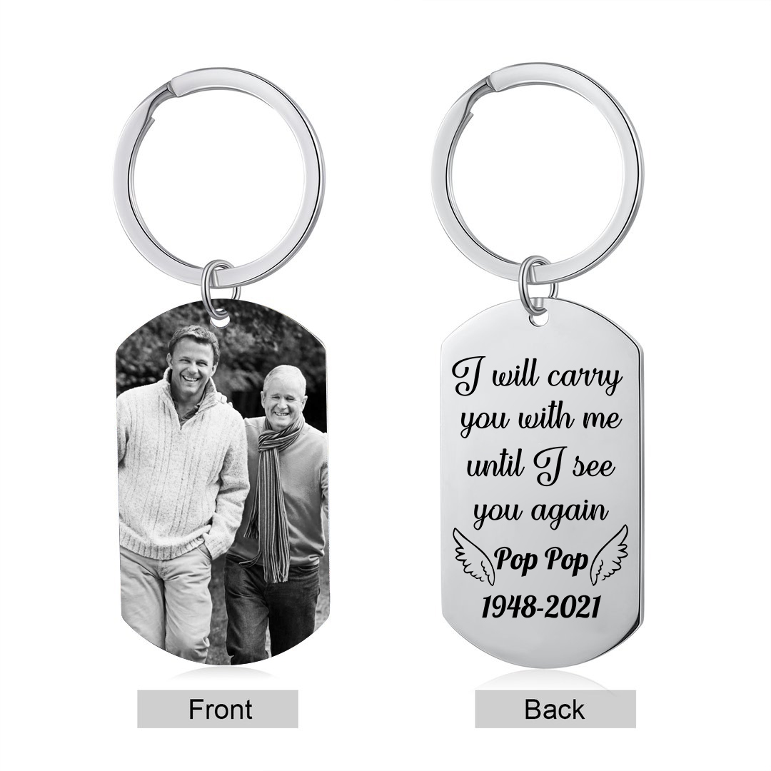 Personalised Memorial Photo Keychain Custom Name & Text Keychain Commemorate Deceased Loved Ones - I Will Carry You With Me Until I See You Again -Jessemade AU