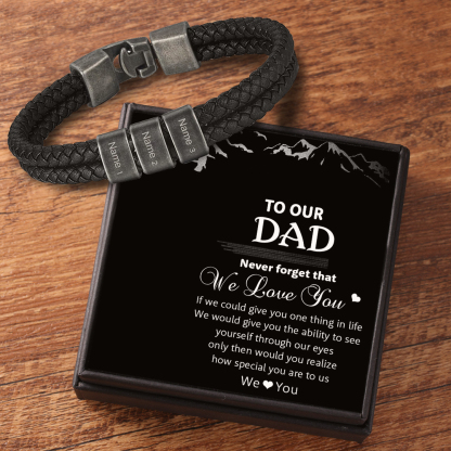 Personalised Retro Men Leather Bracelet with 3 Names Beaded Wrap Bracelet-Jessemade AU