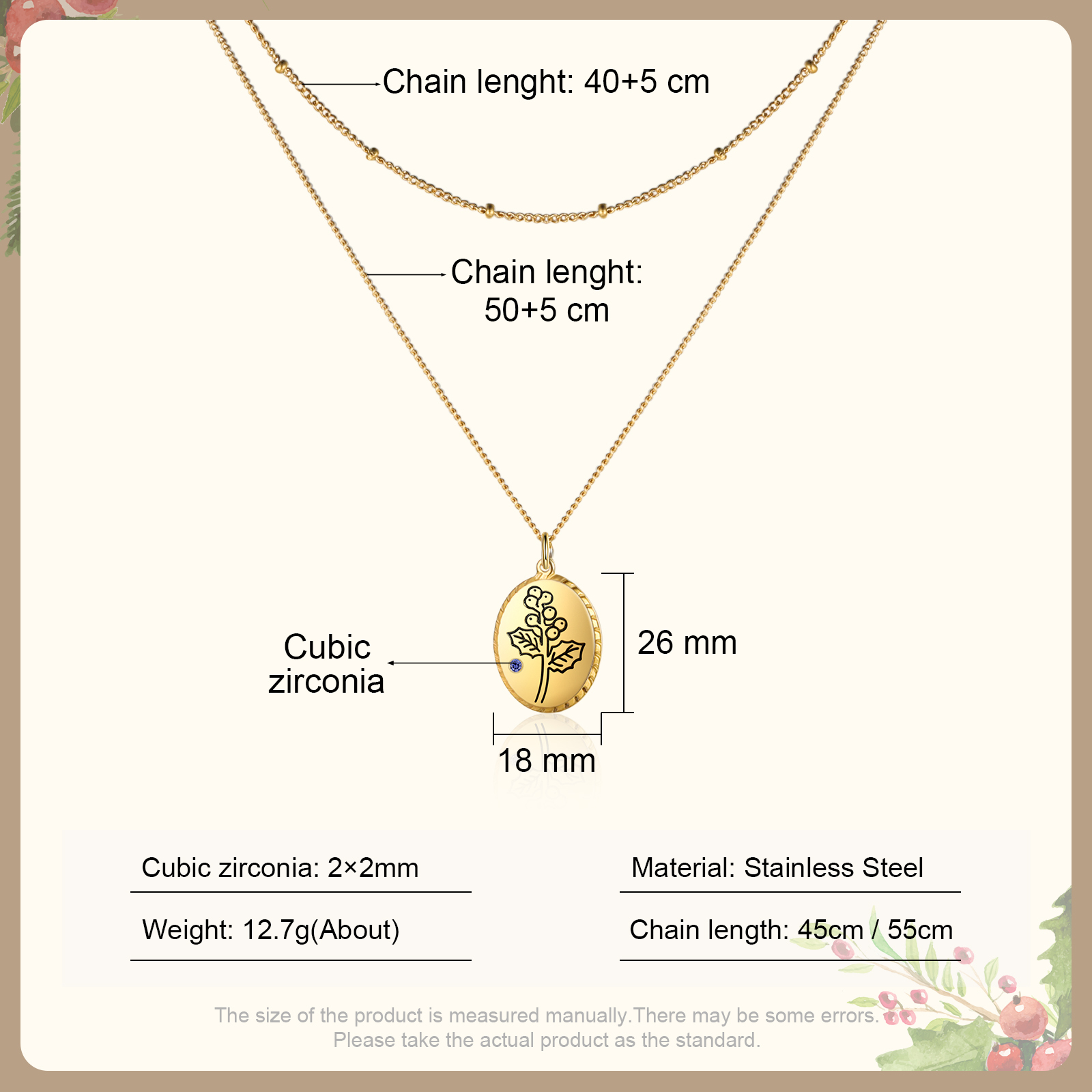 Personalised Double Layered Necklace With Birthstone Custom Birthflower Gift For Women-Jessemade AU