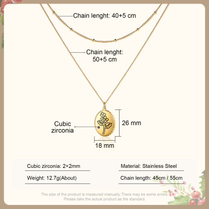 Personalised Double Layered Necklace With Birthstone Custom Birthflower Gift For Women-Jessemade AU