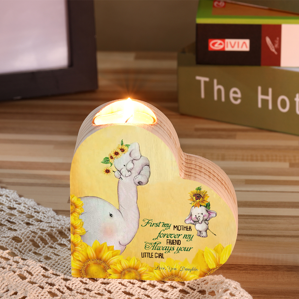 To My Mum-Wooden Heart Candle Holder Elephant Candlesticks "Always your little girl" Gifts For Mother-Jessemade AU