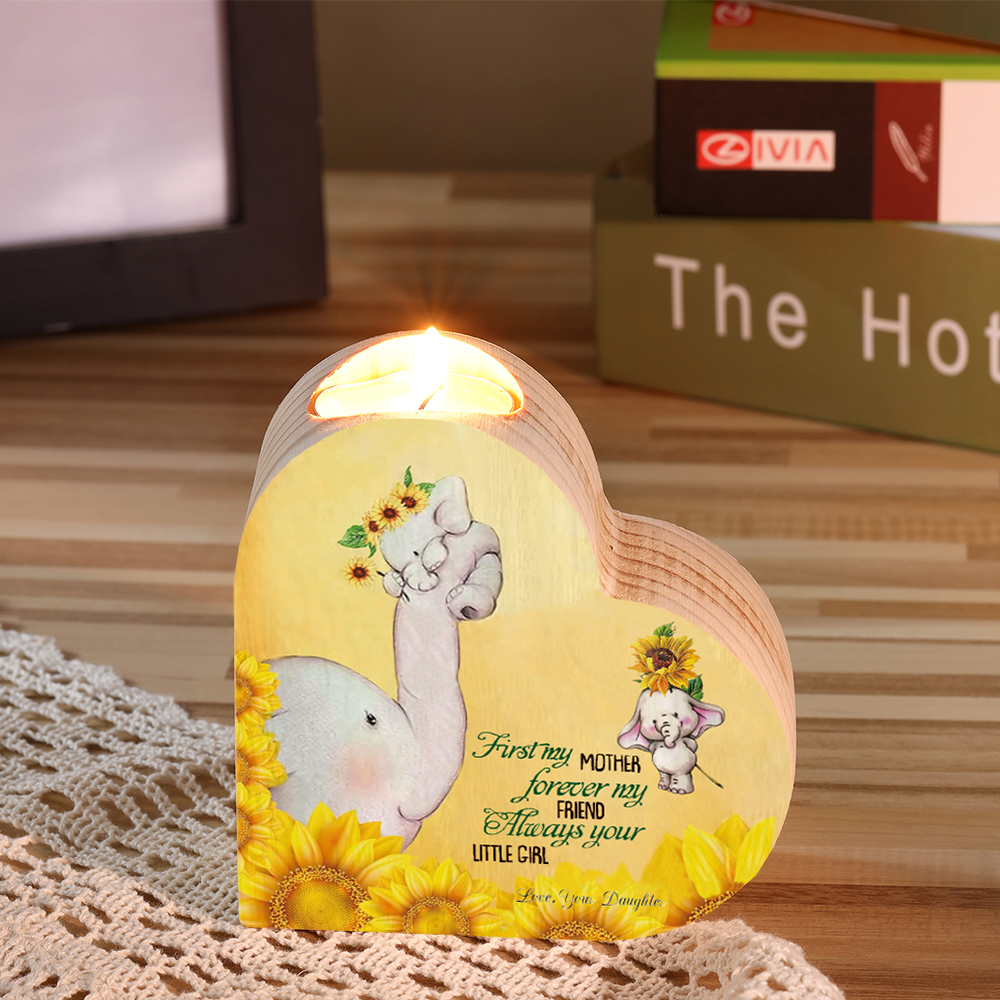 To My Mum-Wooden Heart Candle Holder Elephant Candlesticks "Always your little girl" Gifts For Mother-Jessemade AU