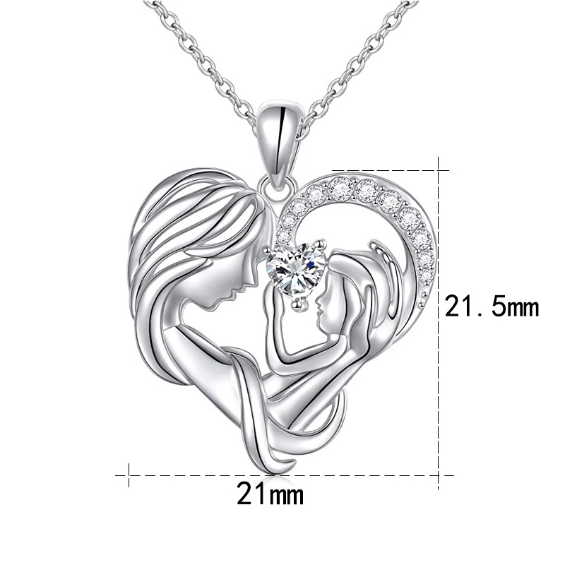 S925 Silver Mother Hold Child Necklace Heart Pendant Necklace for Her-Jessemade AU