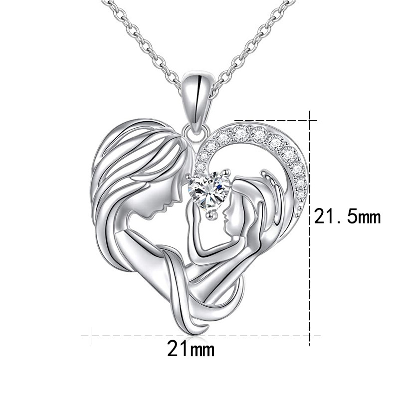 S925 Silver Mother Hold Child Necklace Heart Pendant Necklace for Her-Jessemade AU
