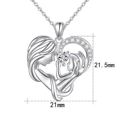 S925 Silver Mother Hold Child Necklace Heart Pendant Necklace for Her-Jessemade AU