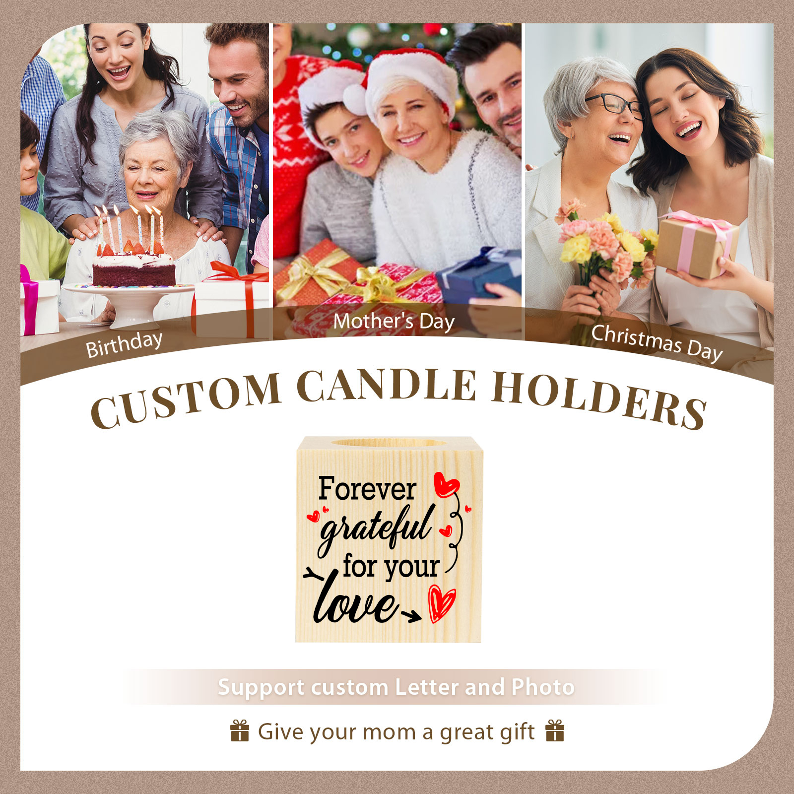 Block Candle Holder Forever Grateful For Your Love Wooden Candlesticks-Jessemade AU