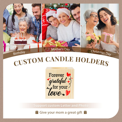 Block Candle Holder Forever Grateful For Your Love Wooden Candlesticks-Jessemade AU