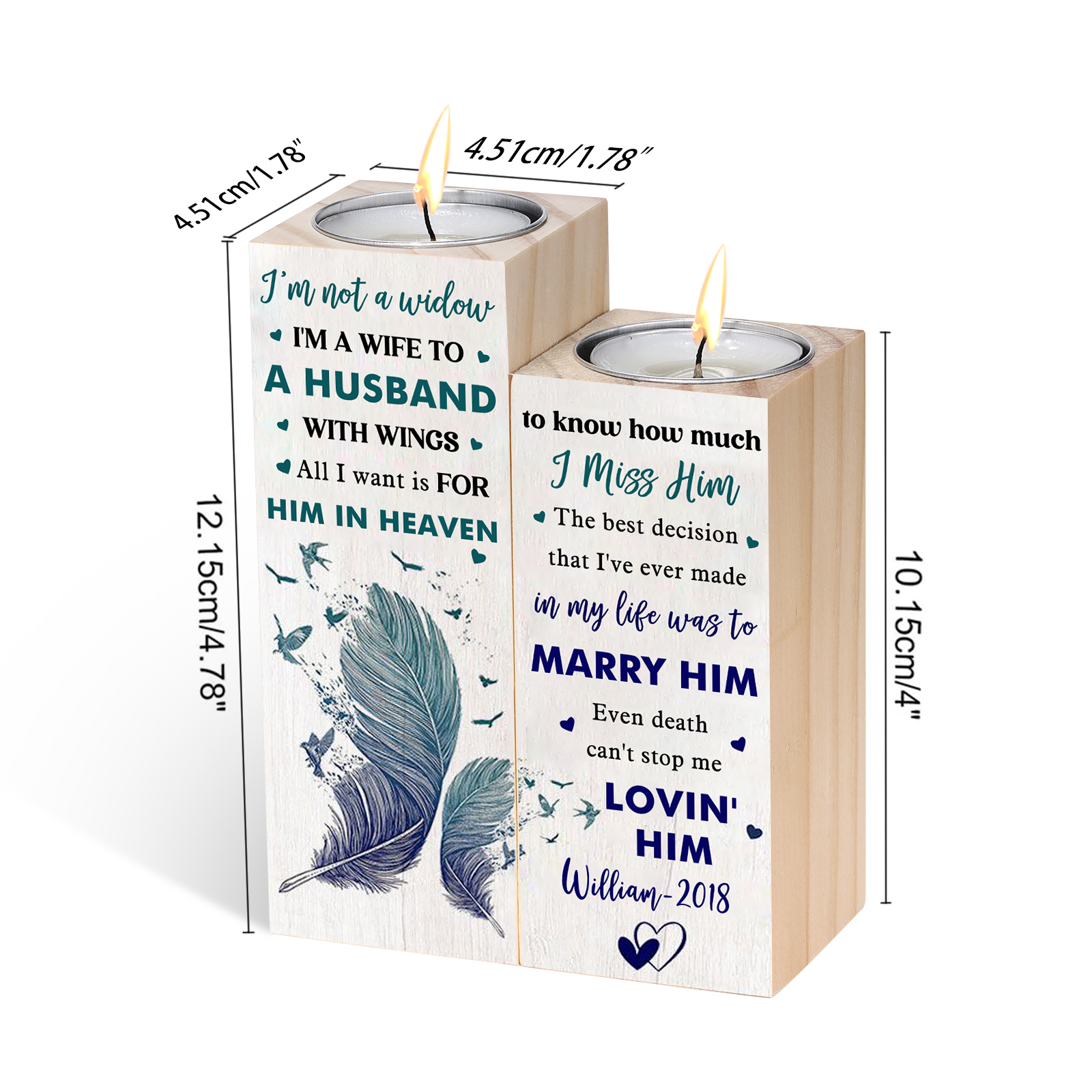 Wooden Candle Holder Custom Name & Year Candlesticks "I'm A Wife To A Husband With Wings" Memorial Gifts-Jessemade AU