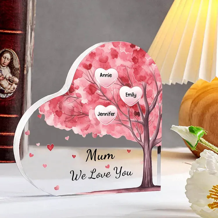 3 Names - Personalised Acrylic Heart Keepsake Custom Text Pink Tree Ornaments Gifts for Grandma/Mother-Jessemade AU