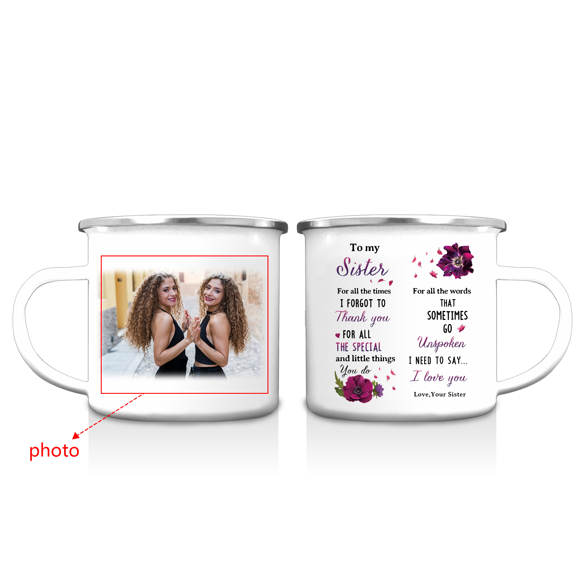 To My Sister Photo Mugs Enamel Violets Cup Personalised Gifts for Sisters - For All The Times I Forgot To Thank You-Jessemade AU