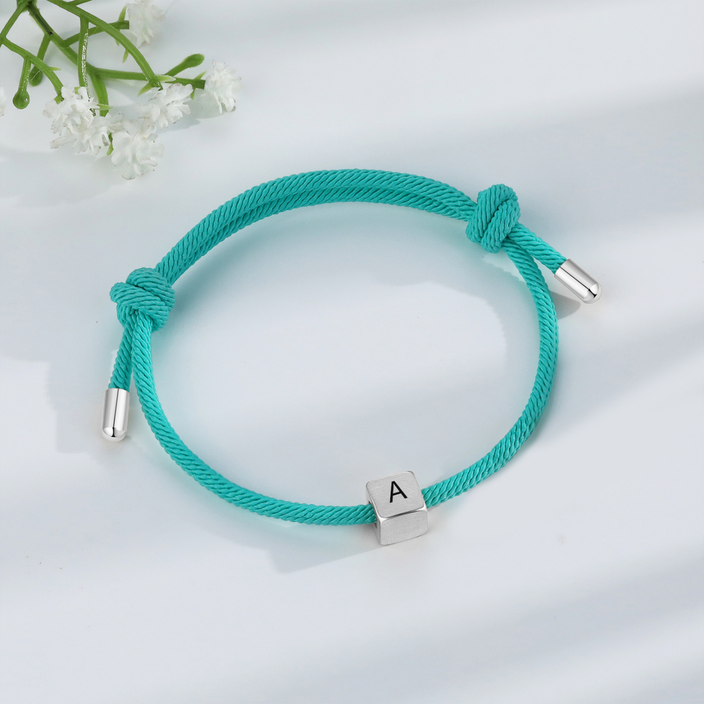 Light Blue Couple's Bracelet Custom Letter Engraved Beads Stainless Steel Bracelet Personalised Gift for Him/Her-Jessemade AU