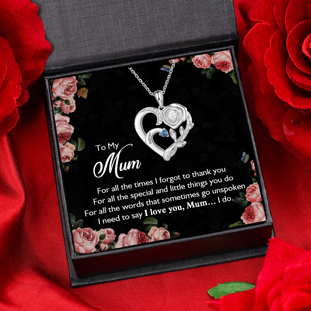 Personalised Rose Necklace with Birthstone Engraved Name Intertwined Heart Pendant Necklace Gifts for Mother-Jessemade AU