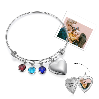 Personalised Heart Photo Locket Bracelet With Birthstones Custom Photo Bracelet Gifts For Her-Jessemade AU