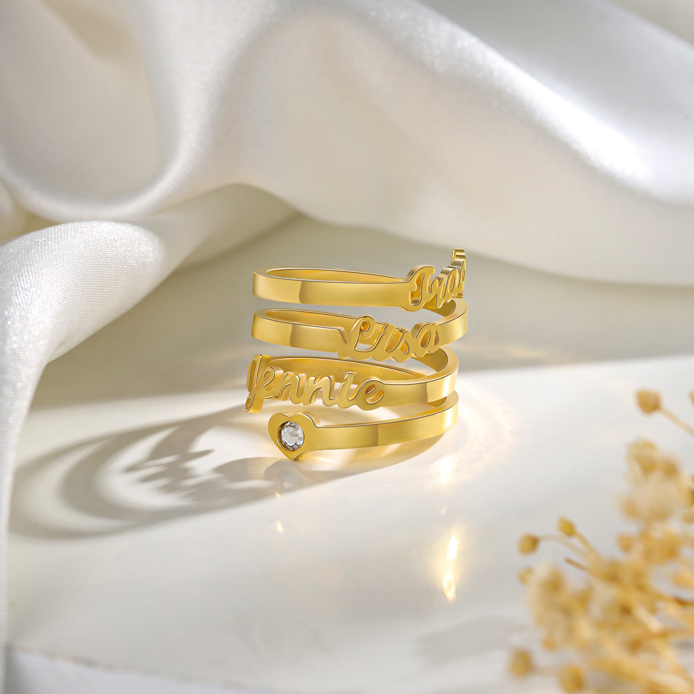 Personalised Heart Ring With Birthstone Custom 3 Names Ring Gifts For Her-Jessemade AU