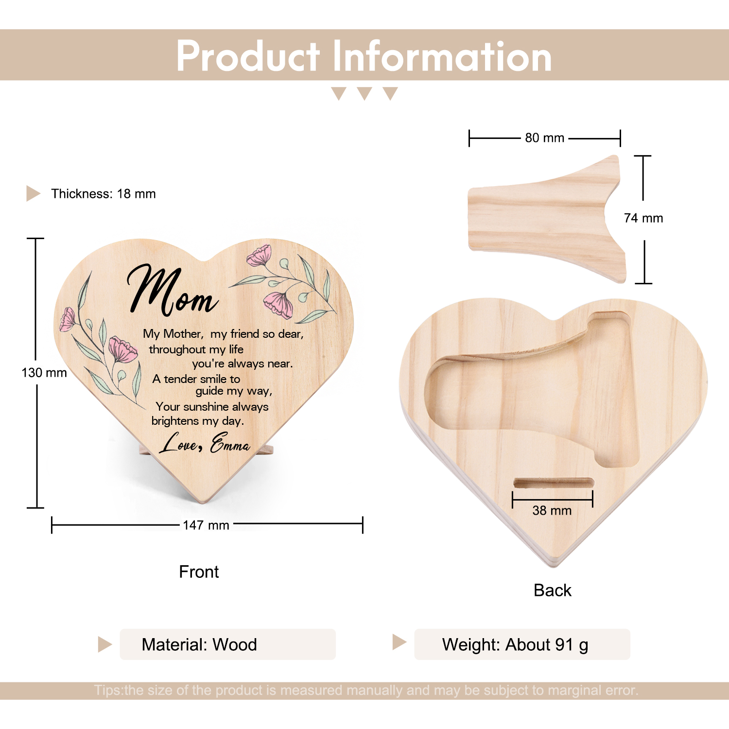 To My Mom Personalised Wooden Heart Keepsake Desktop Ornament "For all the times I forgot to thank you" Mothers Gifts-Jessemade AU