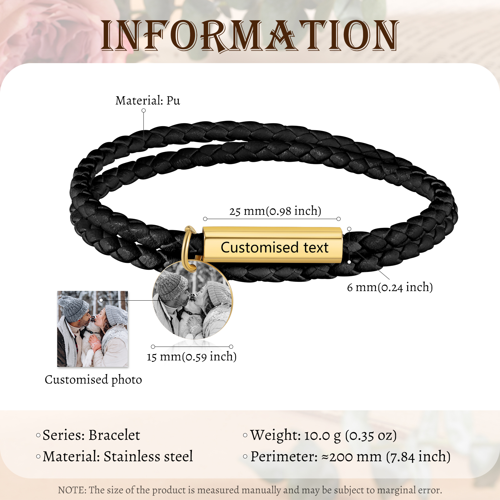 Personalised Leather Bracelet Custom Photo & Text Bracelet Couple Gift for Him/Her-Jessemade AU