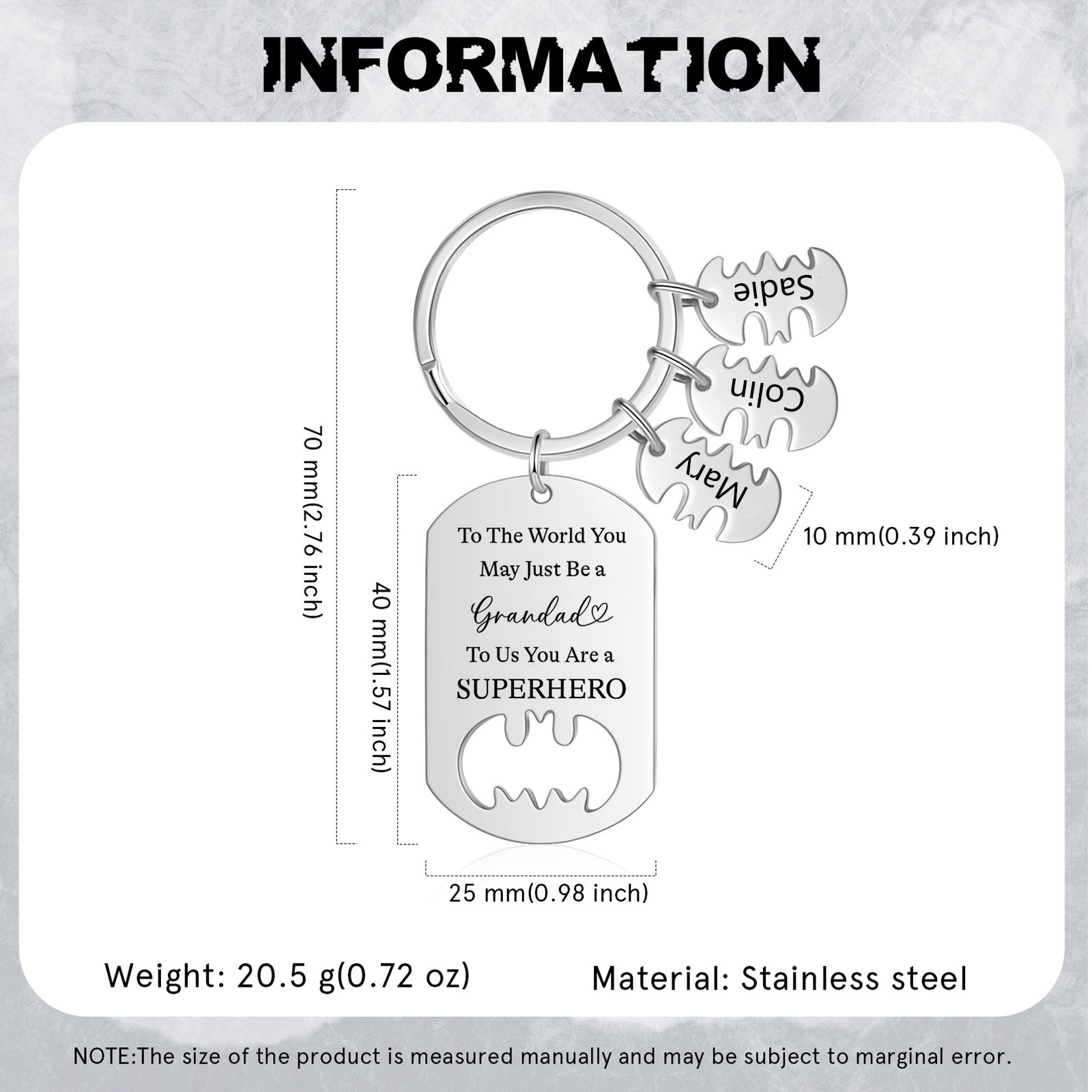 You Are A Superhero Keychain Personalised 3 Names Bat Keychain Engraved Gift for Dad/Grandpa/Grandad/Mom/Mum-Jessemade AU