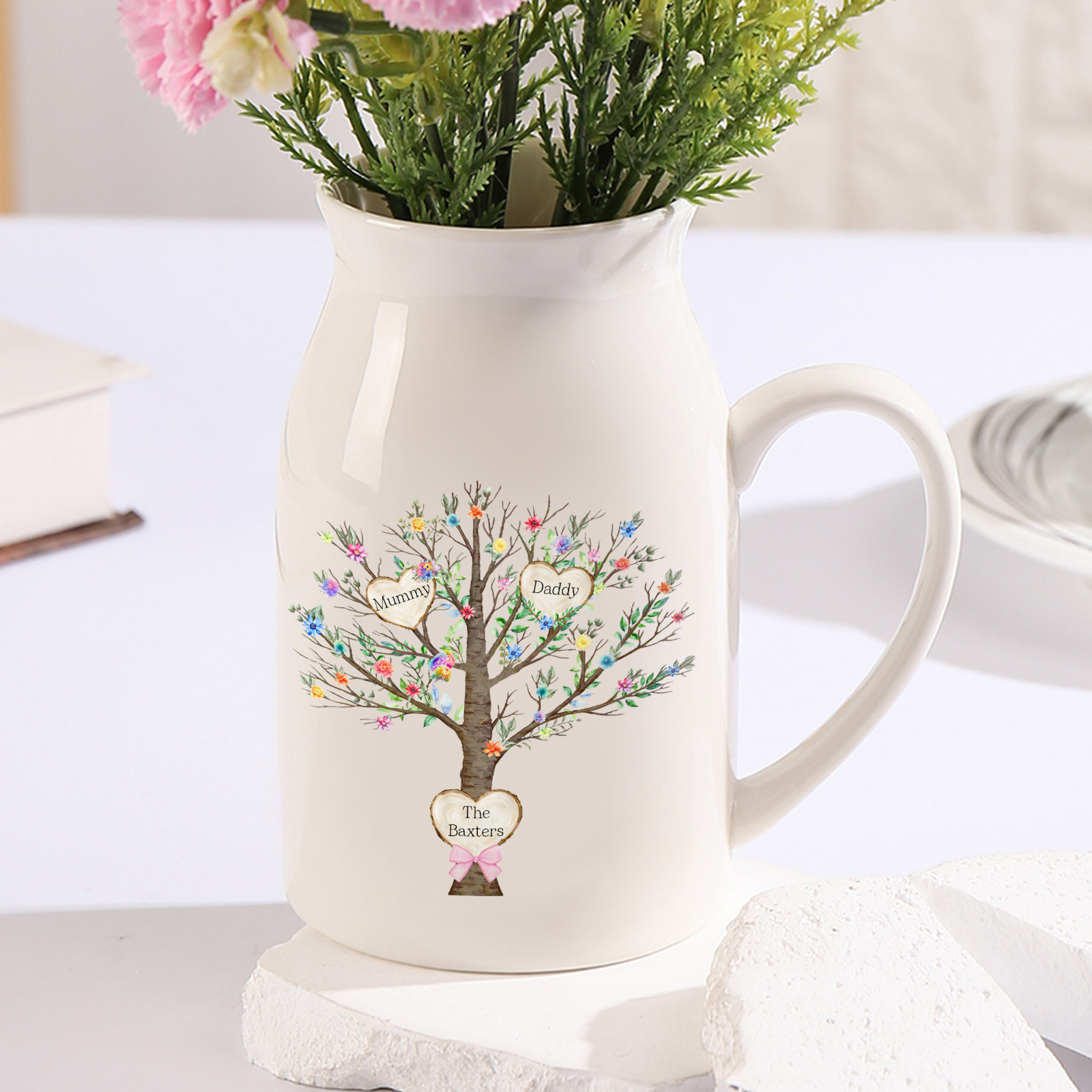 Personalised Ceramic Flower Vase Custom 2–8 Names & 1 Text Family Tree Vase Gift for Mother/Grandma-Jessemade AU
