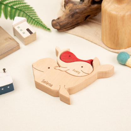 Personalised Wooden Animal Puzzle Custom 3 Names Puzzle Whale Bear Rabbit Hug Ornament Gifts for Family-Jessemade AU