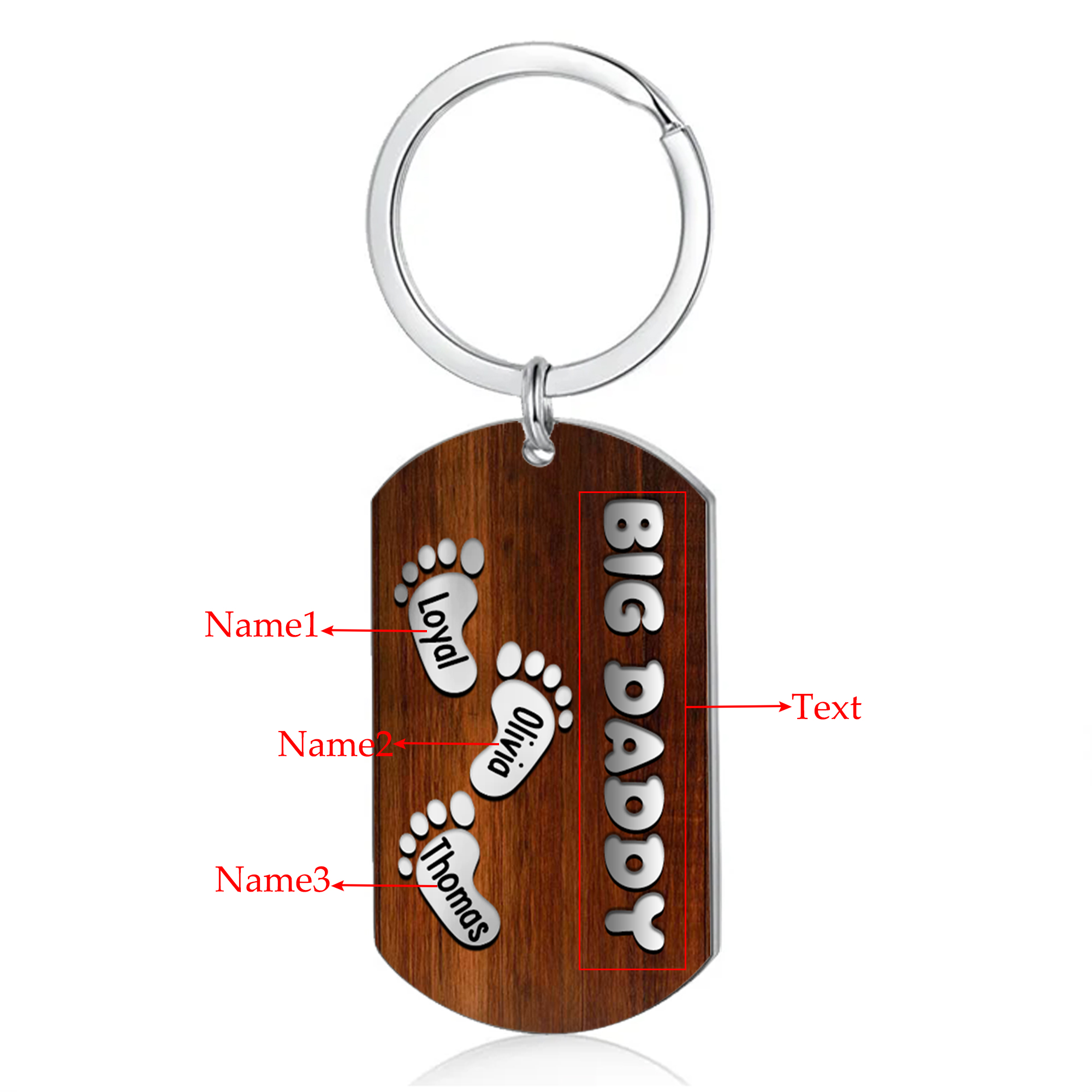 Custom 3 Names & 1 Text Keychain Personalised Baby Feet Keychain Father's Day Gifts for Grandpa/Daddy-Jessemade AU