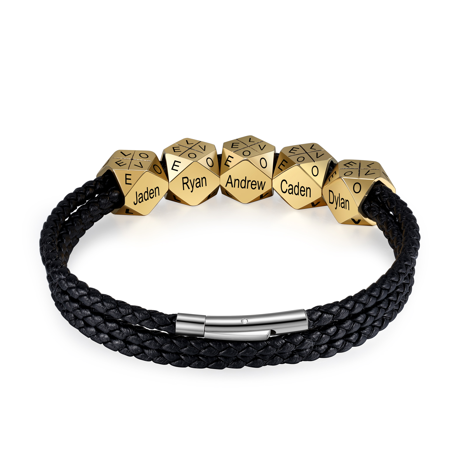 Personalised Braided Leather Bracelet Engraved 10 Names polyhedron Men's Bracelet Gifts For Him-Jessemade AU