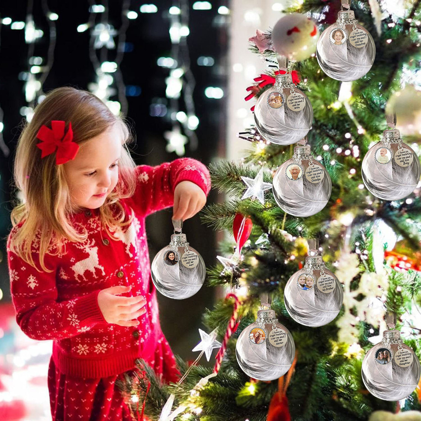 Personalised Christmas Feather Ball Custom Photo Memorial Ornament "I Have An Angel"-Jessemade AU