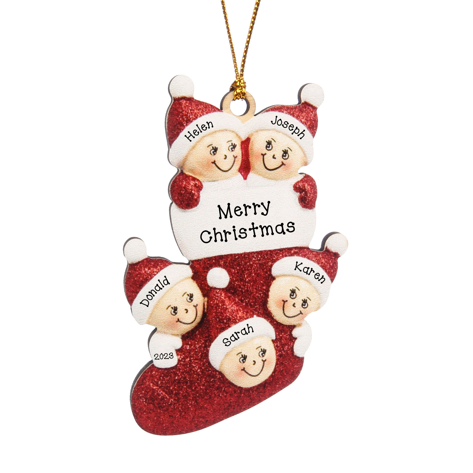 5 Names - Personalised Christmas Stocking Ornament Customised Name & Text & Year Wooden Hanging Ornaments Christmas Gift for Family-Jessemade AU