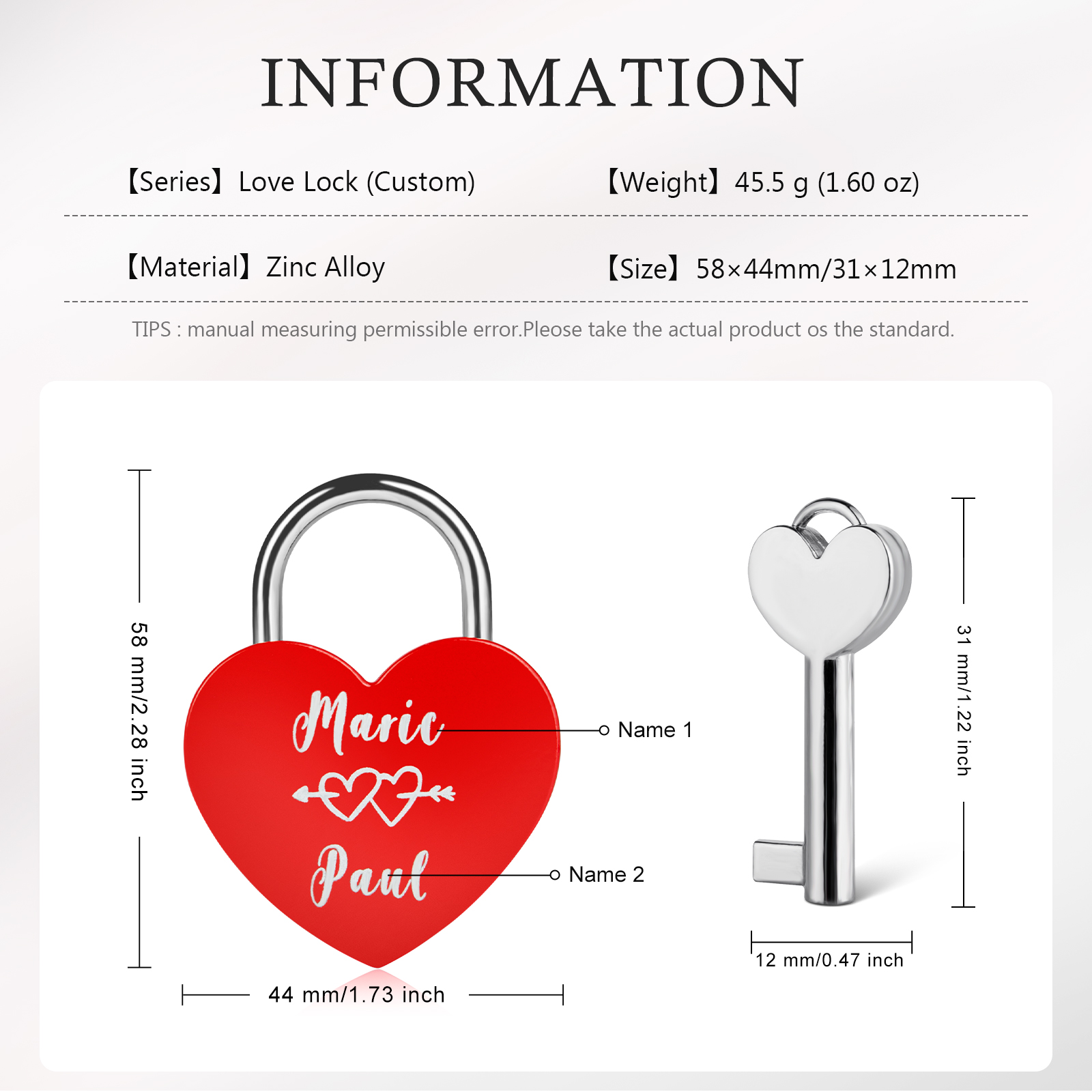 Personalised Double Heart Engraved Love Lock Custom Names Padlocks Gifts For Couple-Jessemade AU