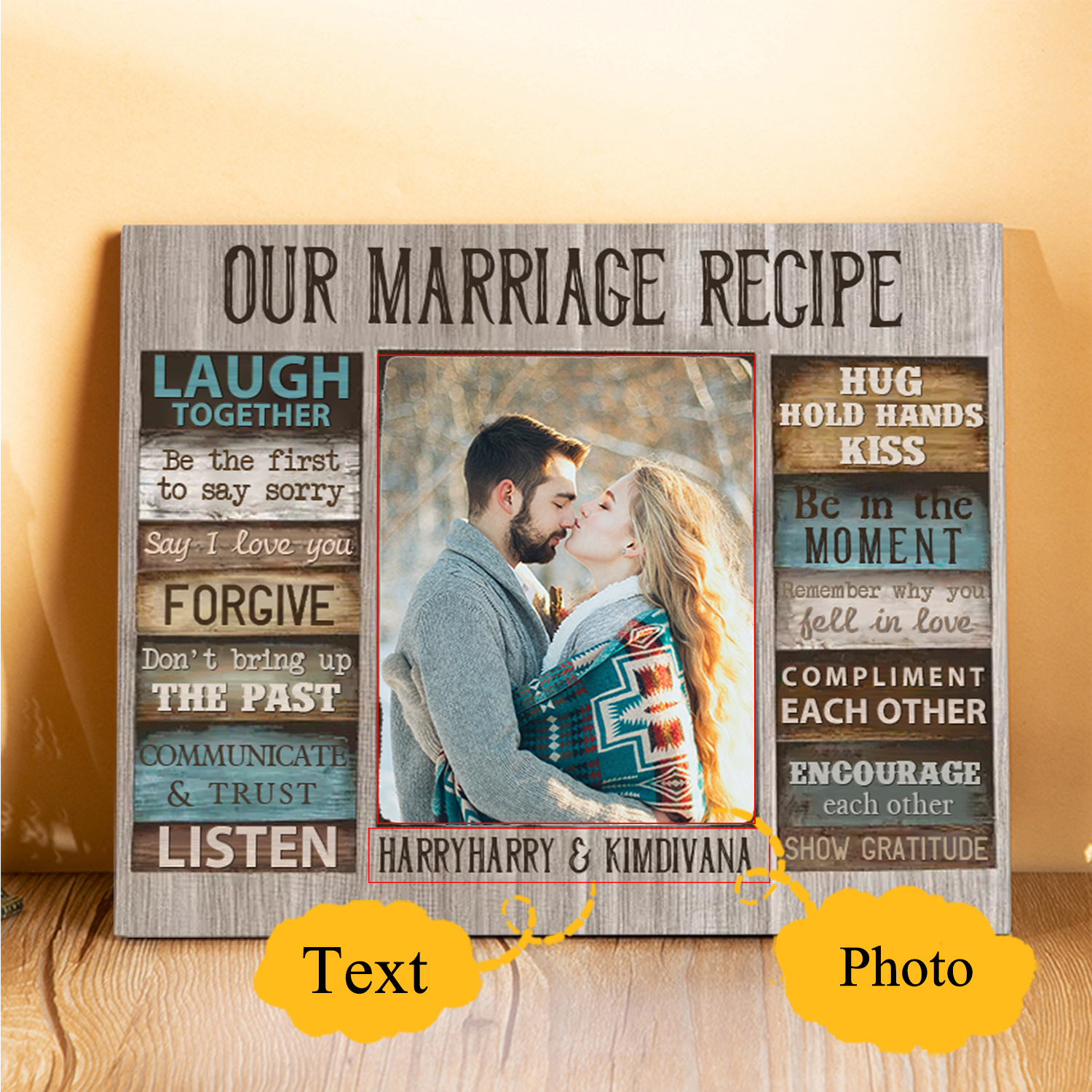 "Our Marriage Recipe" Wooden Plaque Custom Text & Photo Art Decorations Picture Board Ornaments Couple Gifts-Jessemade AU