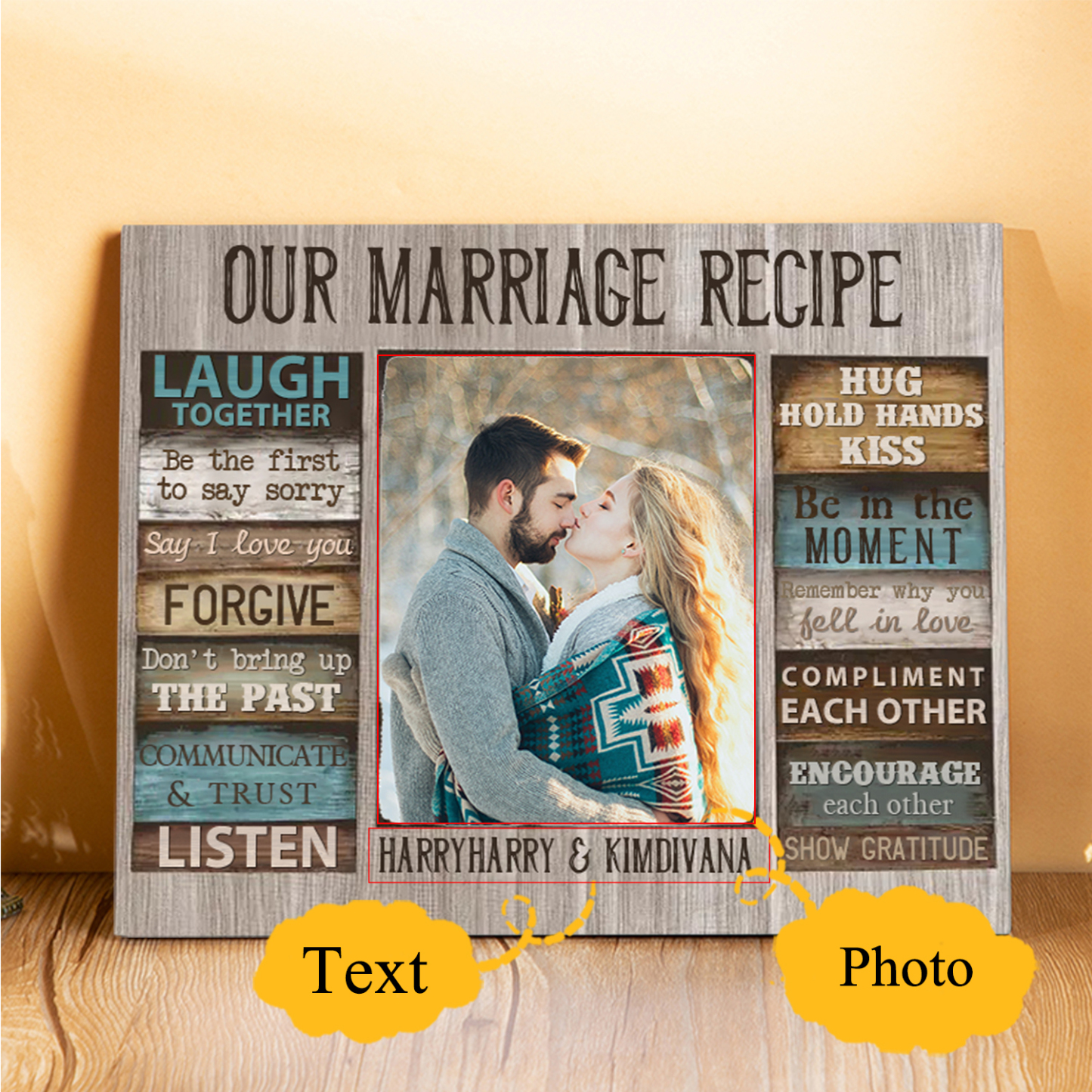 "Our Marriage Recipe" Wooden Plaque Custom Text & Photo Art Decorations Picture Board Ornaments Couple Gifts-Jessemade AU
