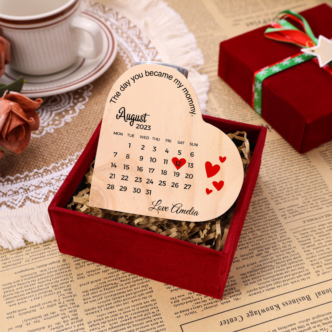 The Day You Became My Mommy Personalised Calendar Heart Candle Holder Wooden Candlestick-Jessemade AU