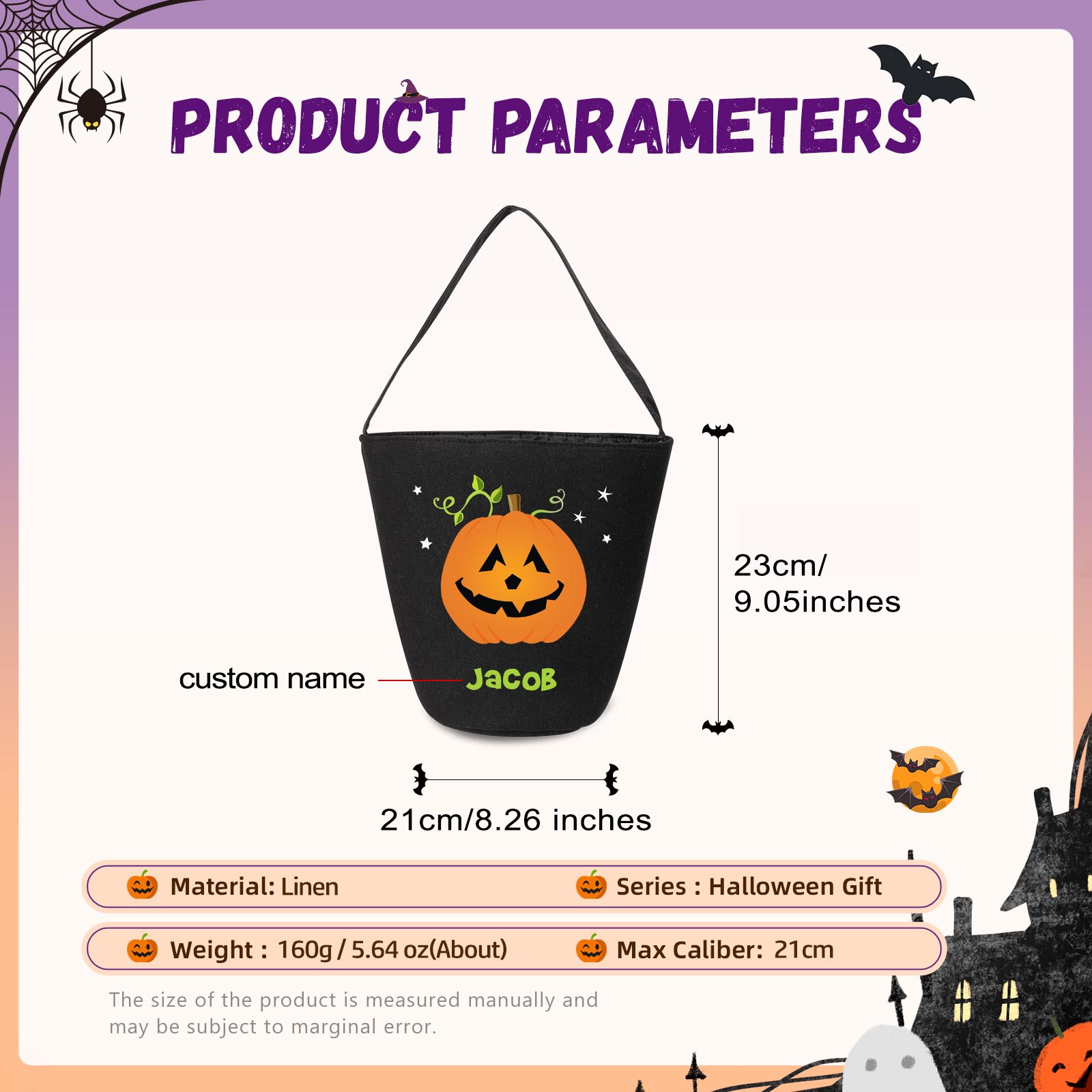 1 Name - Personalised Halloween Tote Bags Bucket Bag Halloween Trick or Treat Candy Bags for Children-Jessemade AU
