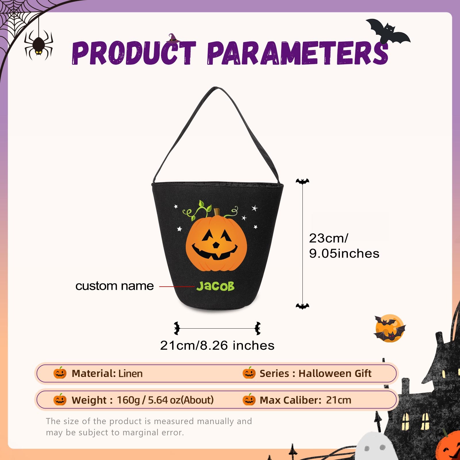 1 Name - Personalised Halloween Tote Bags Bucket Bag Halloween Trick or Treat Candy Bags for Children-Jessemade AU
