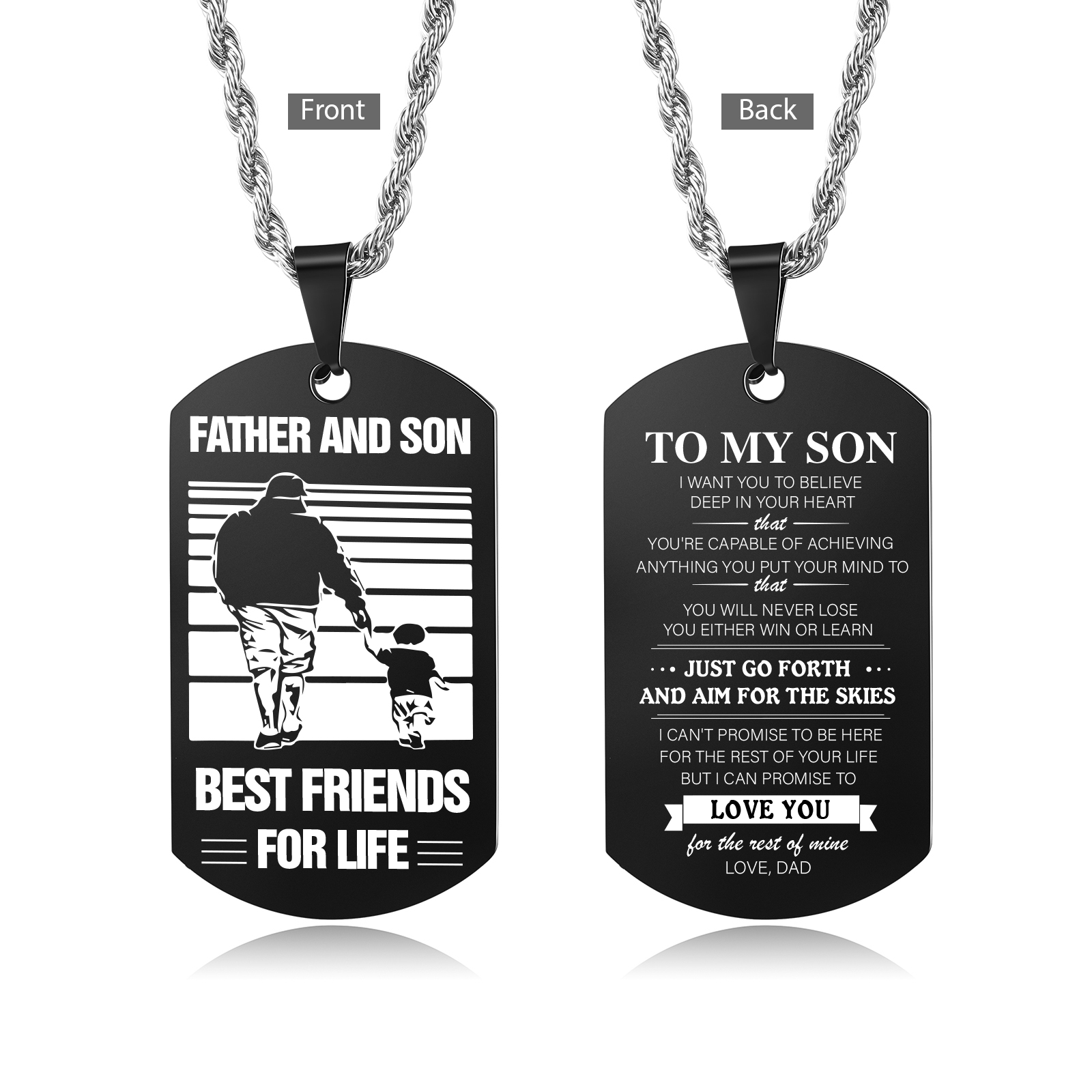To My Son Dog Tag Necklace Black Double-sided Necklace Dad to Son Family Necklace "Father And Son Best Friends For Life"-Jessemade AU