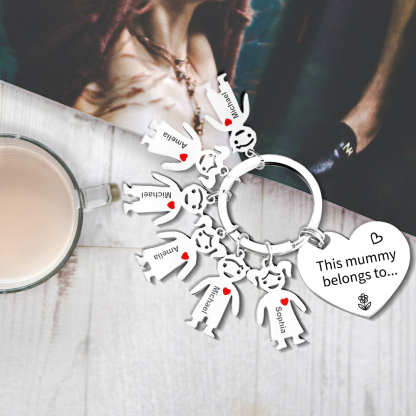 Personalised Heart Keychain With Engraved 5 Kid's Names Charms "This Mummy Belongs to" Mother's Day Gifts For Mum-Jessemade AU