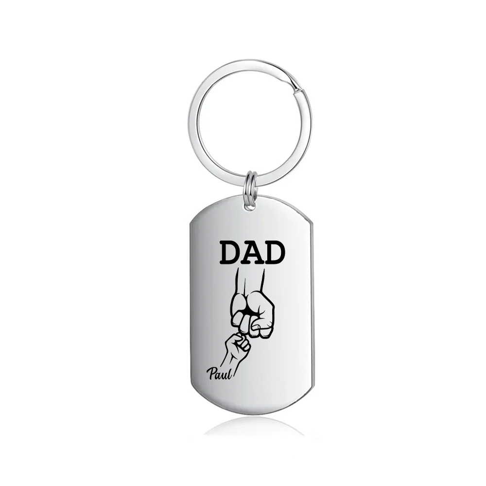 Personalised Dad Keyring Fist Bump Keychain Engrave 1 Name Father's Day Gifts-Jessemade AU
